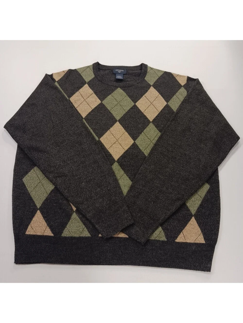 Rockers RN#15610 Men's Gray/Green Acrylic Argyle Print Sweatshirt Size Large